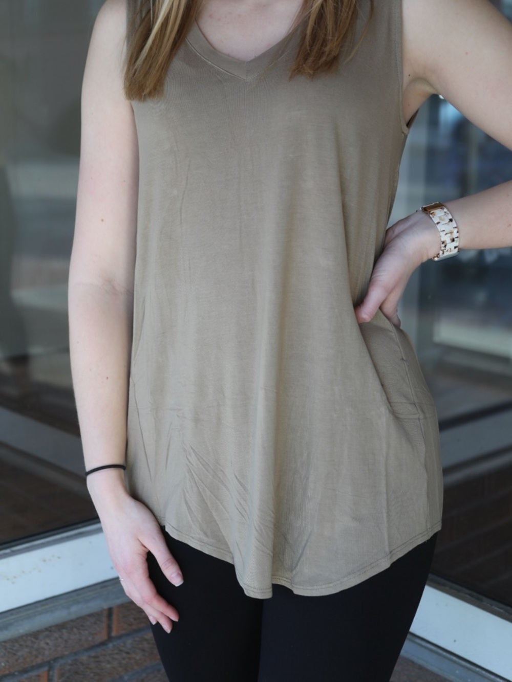 Zenana Outfitters Taupe V-Neck Sleeveless Tank